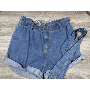 Wish List Shorts Womens Large Blue Stretch Denim Paperbag Elastic Waist Cuffed